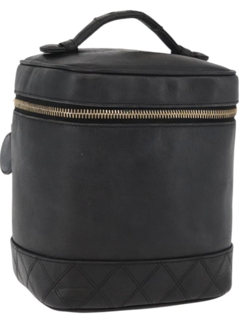 CHANEL Bicolore Vanity Hand Bag Leather Black Gold CC Auth bs34409